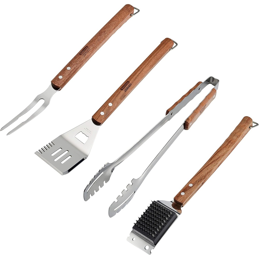 image:imageTramontina Barbecue Tool Set 4Piece Churrasco Line Spatula Tongs Grill Brush Carving Fork Stainless Steel amp Wood Handle Gas Charcoal Electric Grills