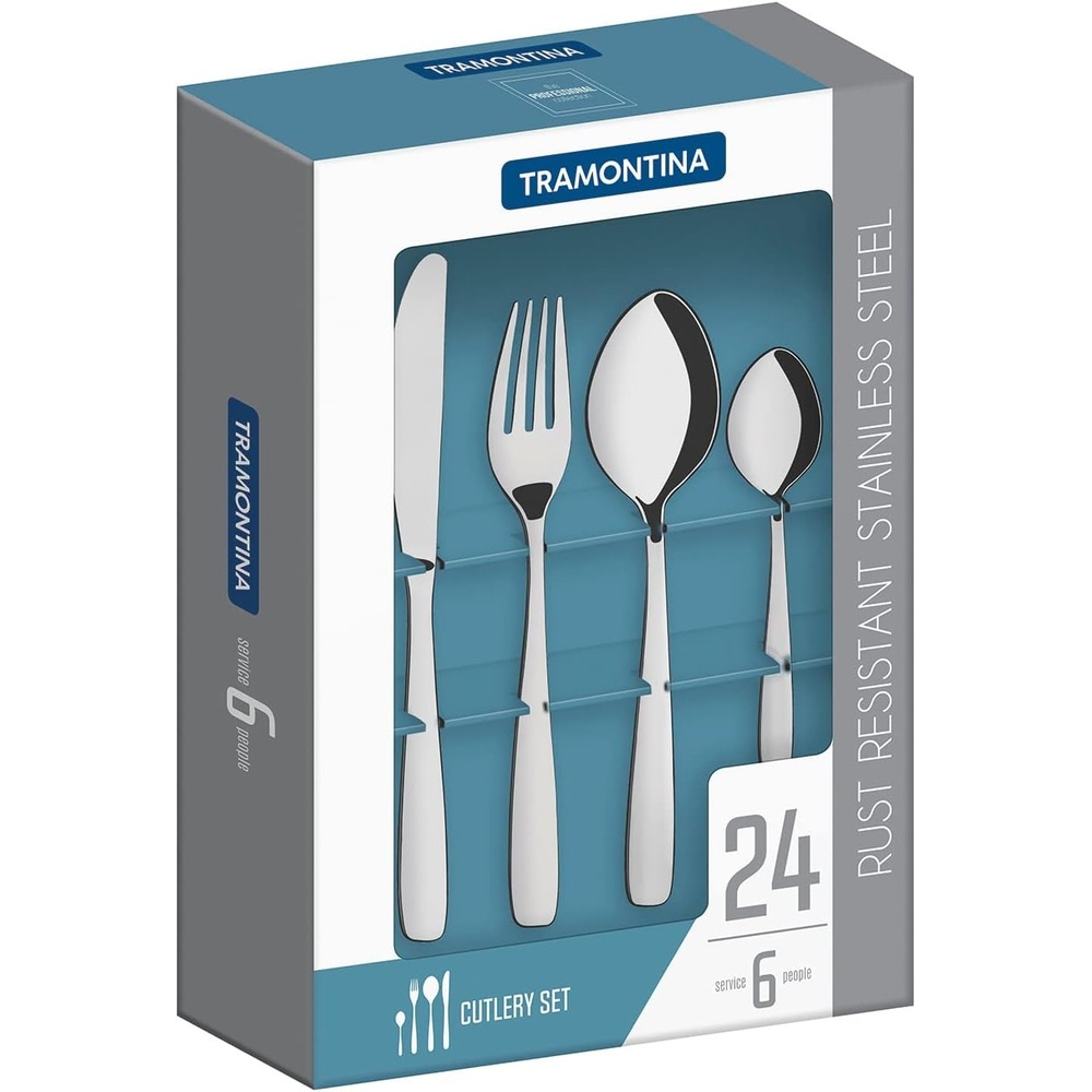 image:imageTramontina Cutlery Set with Steak Knives 12 Piece Sharp Knife and Fork Set with Wooden Handles Camping Kitchen Rustic Dishwasher Safe 29899199Silver