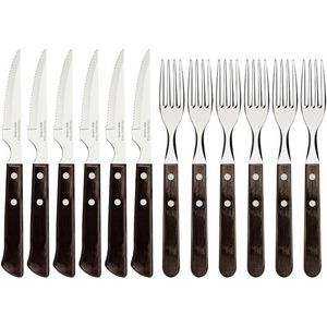 image:imageTramontina Churrasco Premium Steak Knife Fork Set 12 Piece with Brown Wooden HandlesSingle