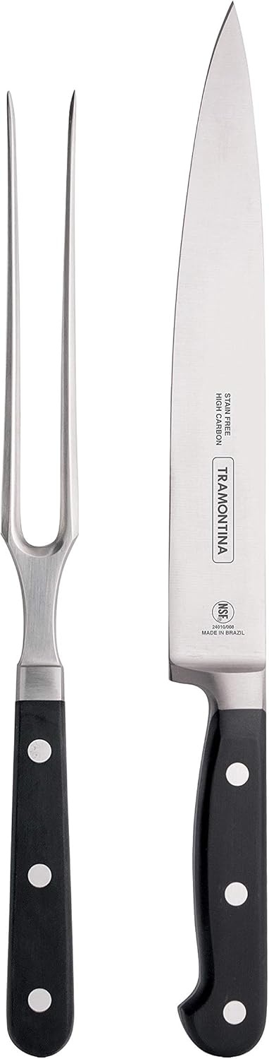 image:imageTramontina Professional 2Piece Carving Set 8inch High Carbon Steel Blade Slicing Knife with Carving Fork Polywood Handles Dishwasher Safe2Piece Carving Set