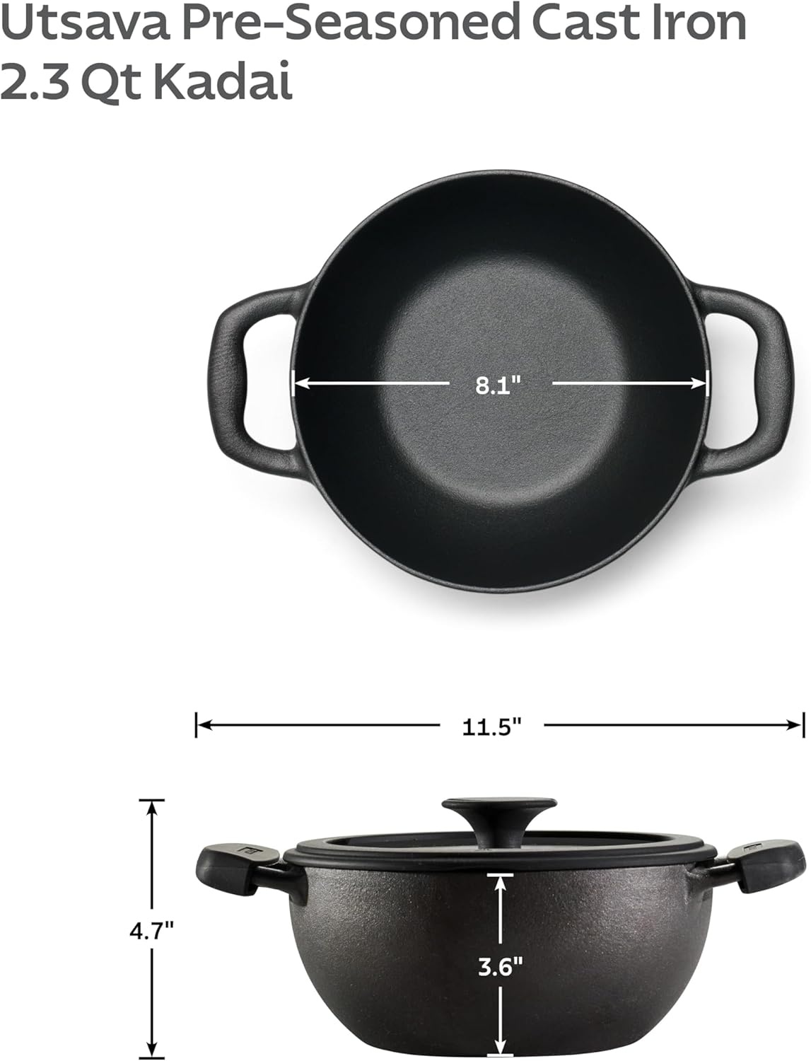image:imageTramontina Utsava 39Quart PreSeasoned Cast Iron Kadai with Lid Kadhai Pot for Indian Cooking23Quart