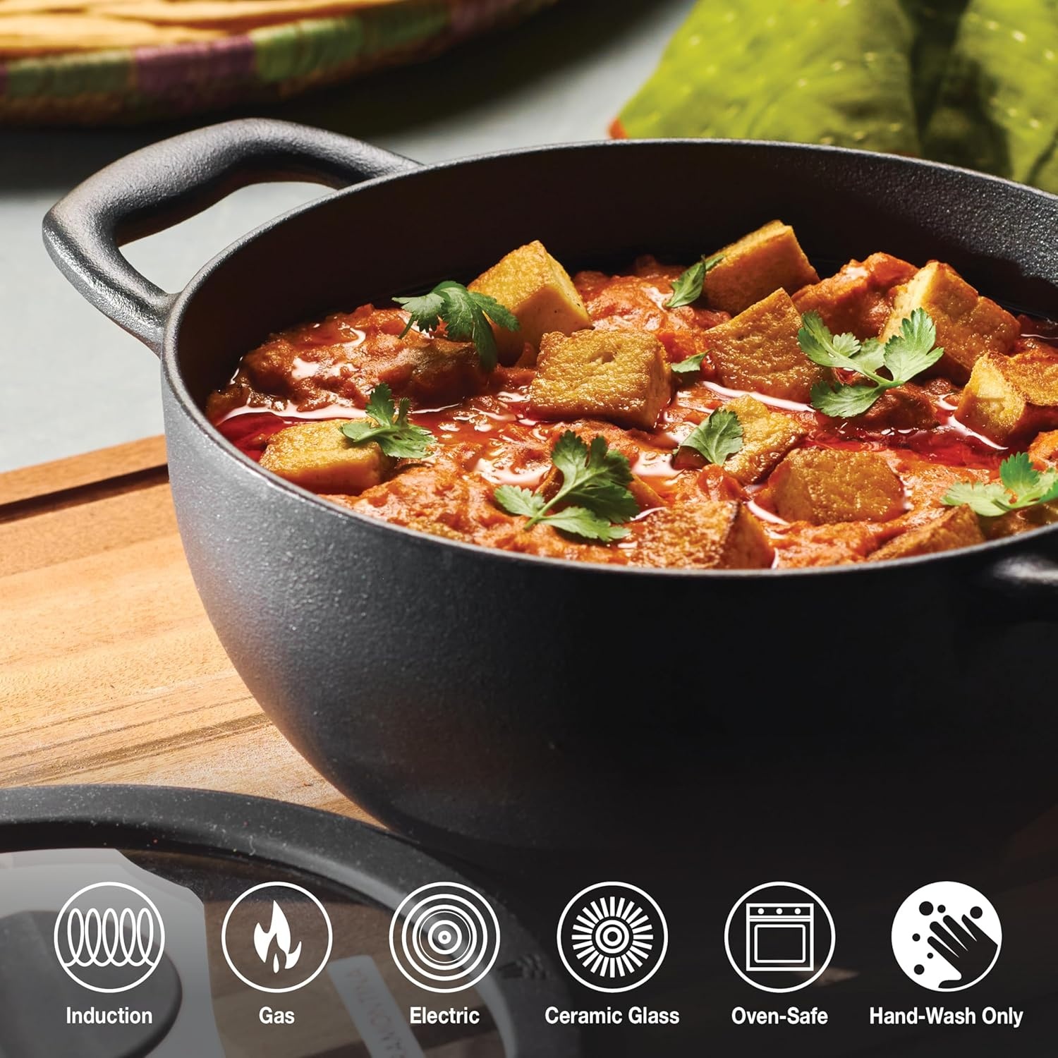 image:imageTramontina Utsava 39Quart PreSeasoned Cast Iron Kadai with Lid Kadhai Pot for Indian Cooking23Quart