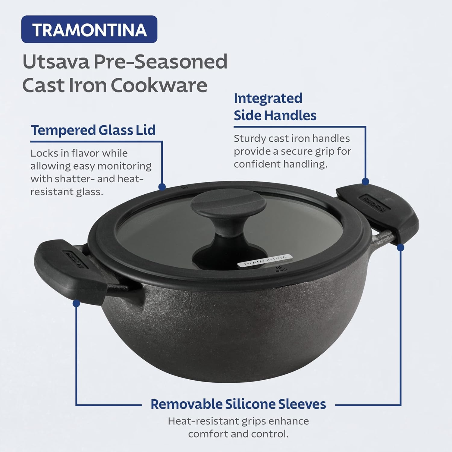 image:imageTramontina Utsava 39Quart PreSeasoned Cast Iron Kadai with Lid Kadhai Pot for Indian Cooking23Quart