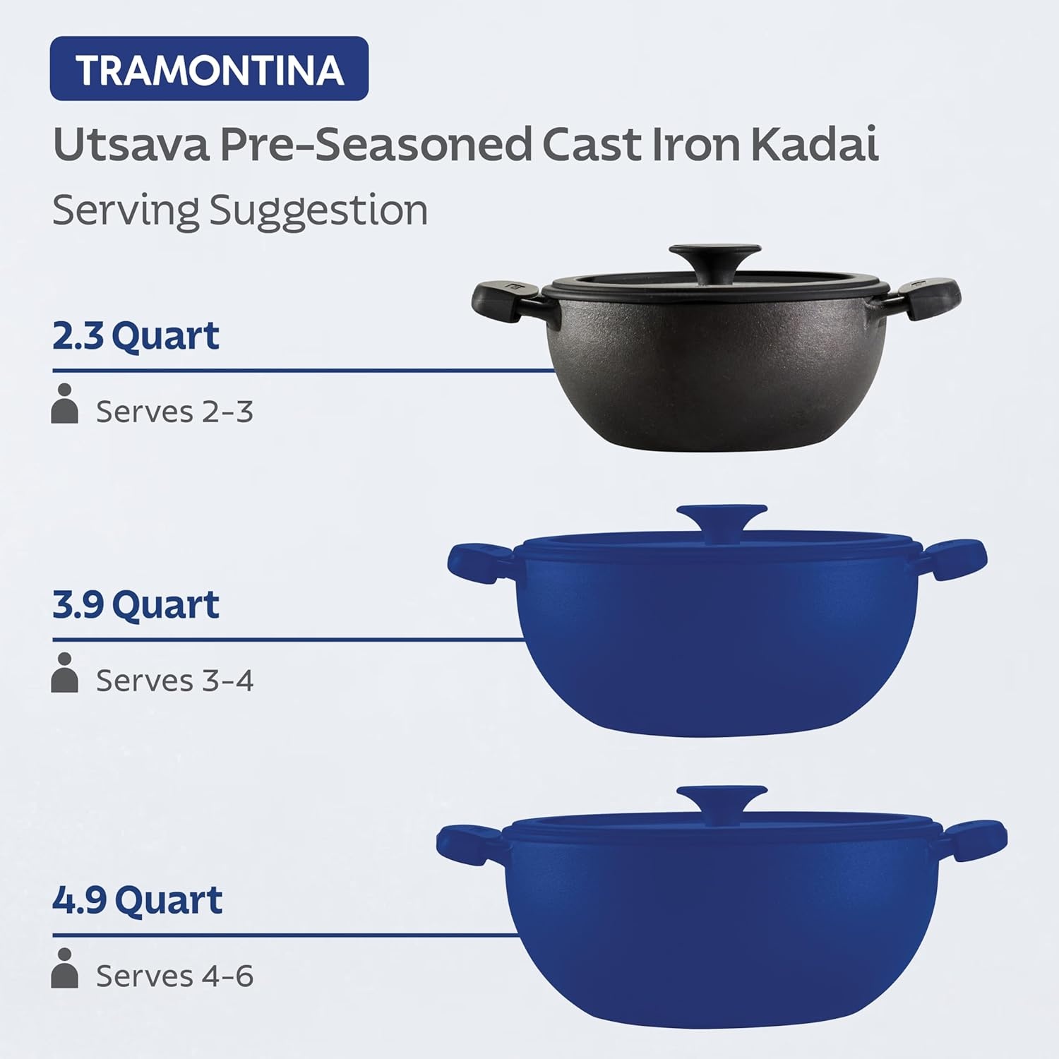 image:imageTramontina Utsava 39Quart PreSeasoned Cast Iron Kadai with Lid Kadhai Pot for Indian Cooking23Quart