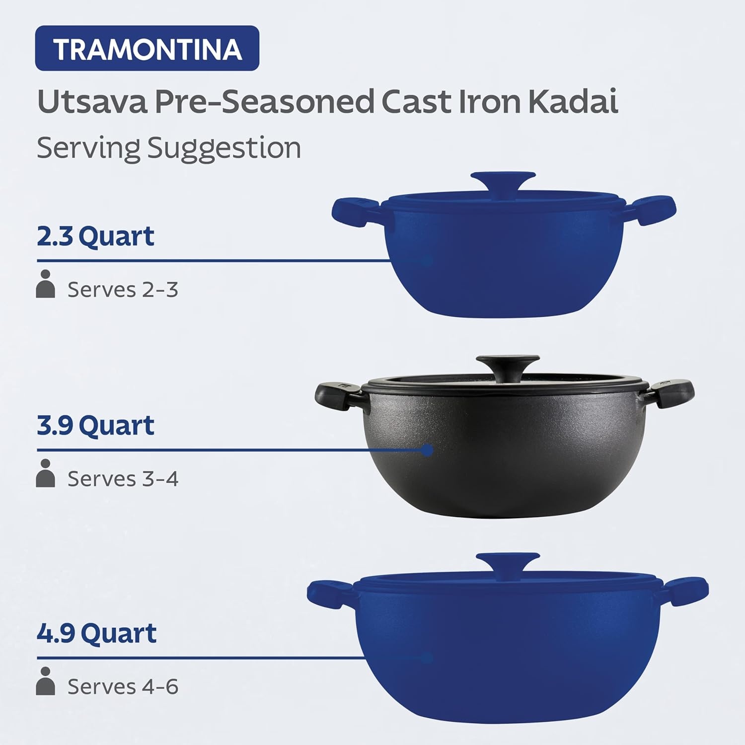 image:imageTramontina Utsava 39Quart PreSeasoned Cast Iron Kadai with Lid Kadhai Pot for Indian Cooking39Quart