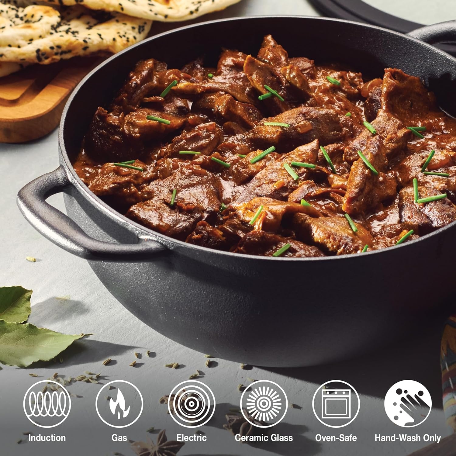 image:imageTramontina Utsava 39Quart PreSeasoned Cast Iron Kadai with Lid Kadhai Pot for Indian Cooking39Quart