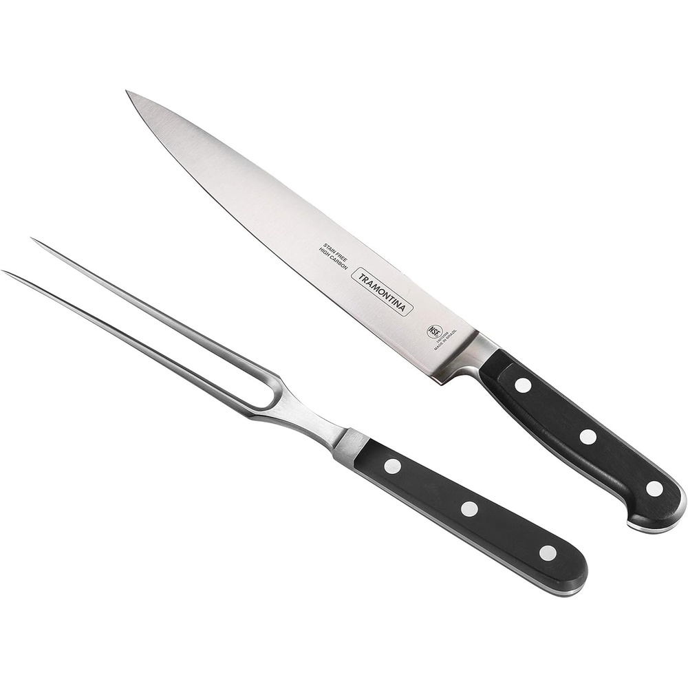 image:imageTramontina Professional 2Piece Carving Set 8inch High Carbon Steel Blade Slicing Knife with Carving Fork Polywood Handles Dishwasher Safe2Piece Carving Set