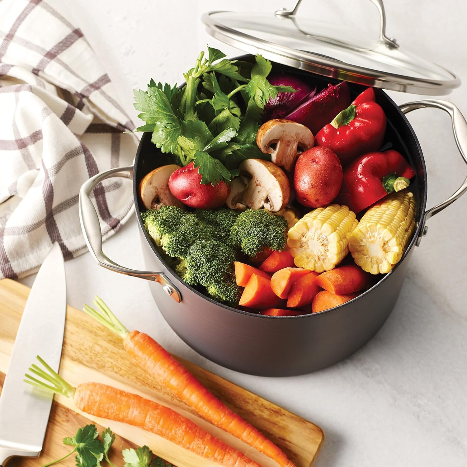 image:imageTramontina Hard Anodized Non Stick 8Quart Stock Pot with Glass Lid Pasta Pot with Reinforced Nonstick Coating Oven SafeStock Pot