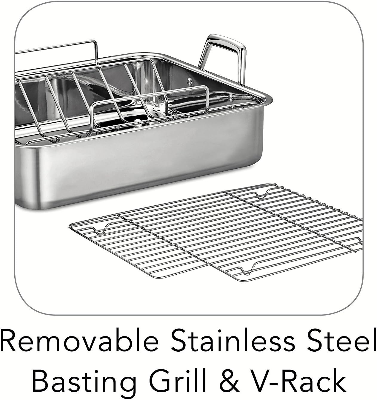 image:imageTramontina 135Inch Stainless Steel Roasting Pan with Rack Turkey Roaster for Oven Dishwasher Safe Made in Brazil165Inch