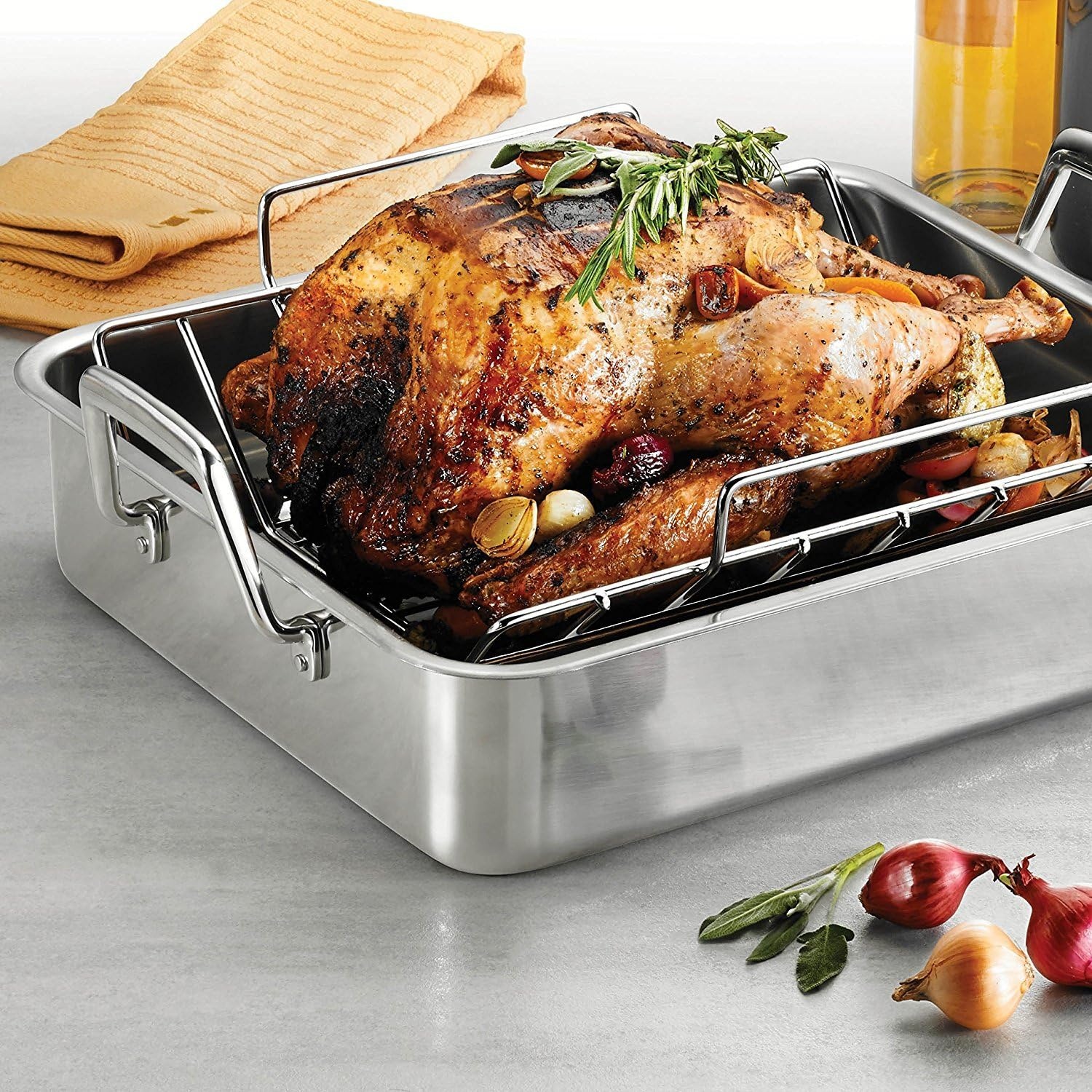 image:imageTramontina 135Inch Stainless Steel Roasting Pan with Rack Turkey Roaster for Oven Dishwasher Safe Made in Brazil165Inch
