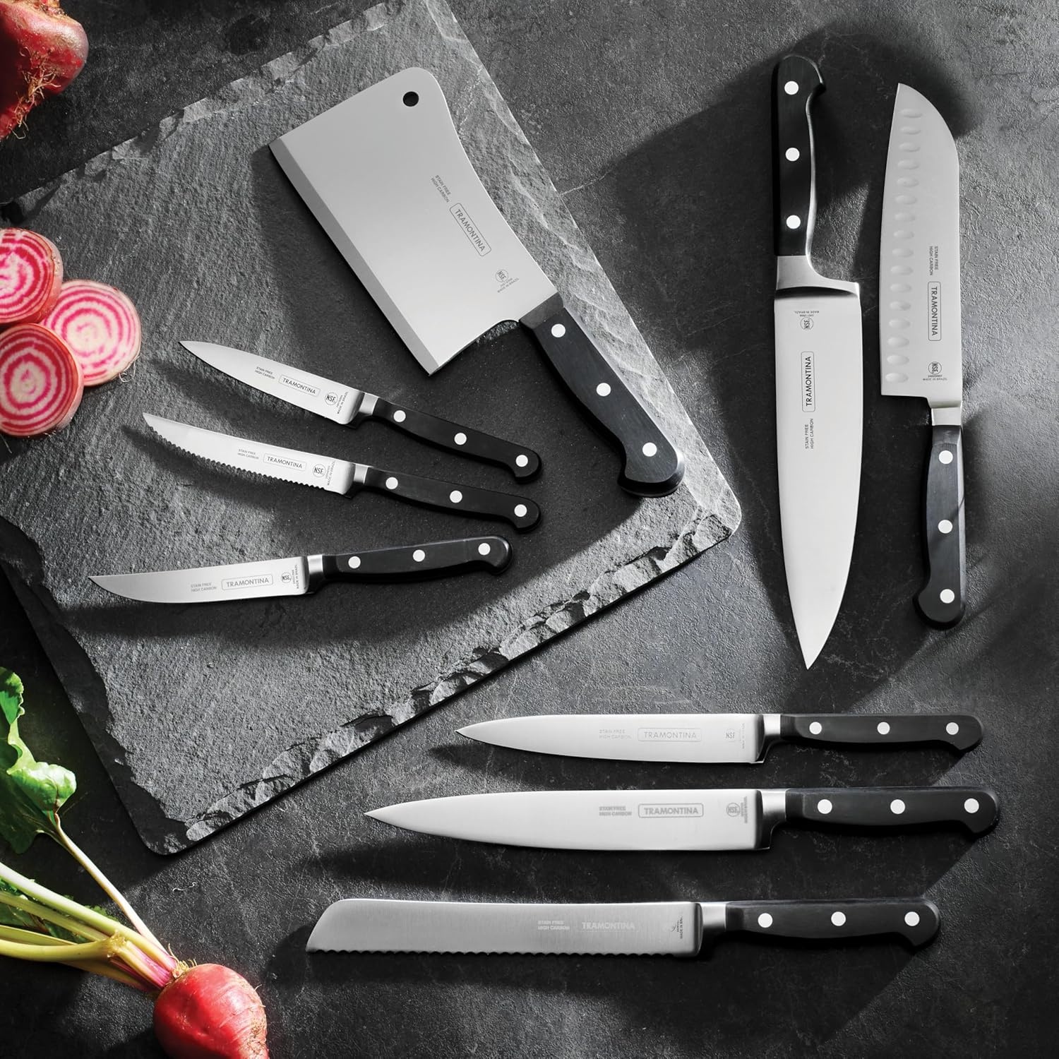 image:imageTramontina Pro Series Forged 8Inch Chef Knife Stainfree HighCarbon Steel Kitchen Knives for Cooking7Inch Santoku Knife