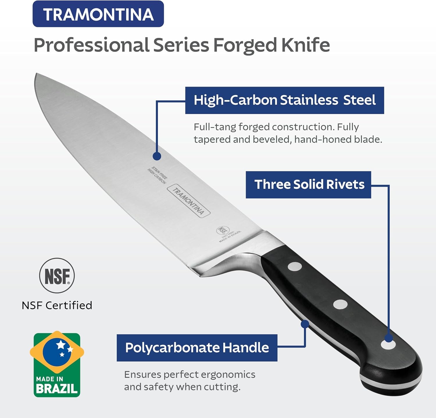 image:imageTramontina Pro Series Forged 8Inch Chef Knife Stainfree HighCarbon Steel Kitchen Knives for Cooking8Inch Cooks Knife