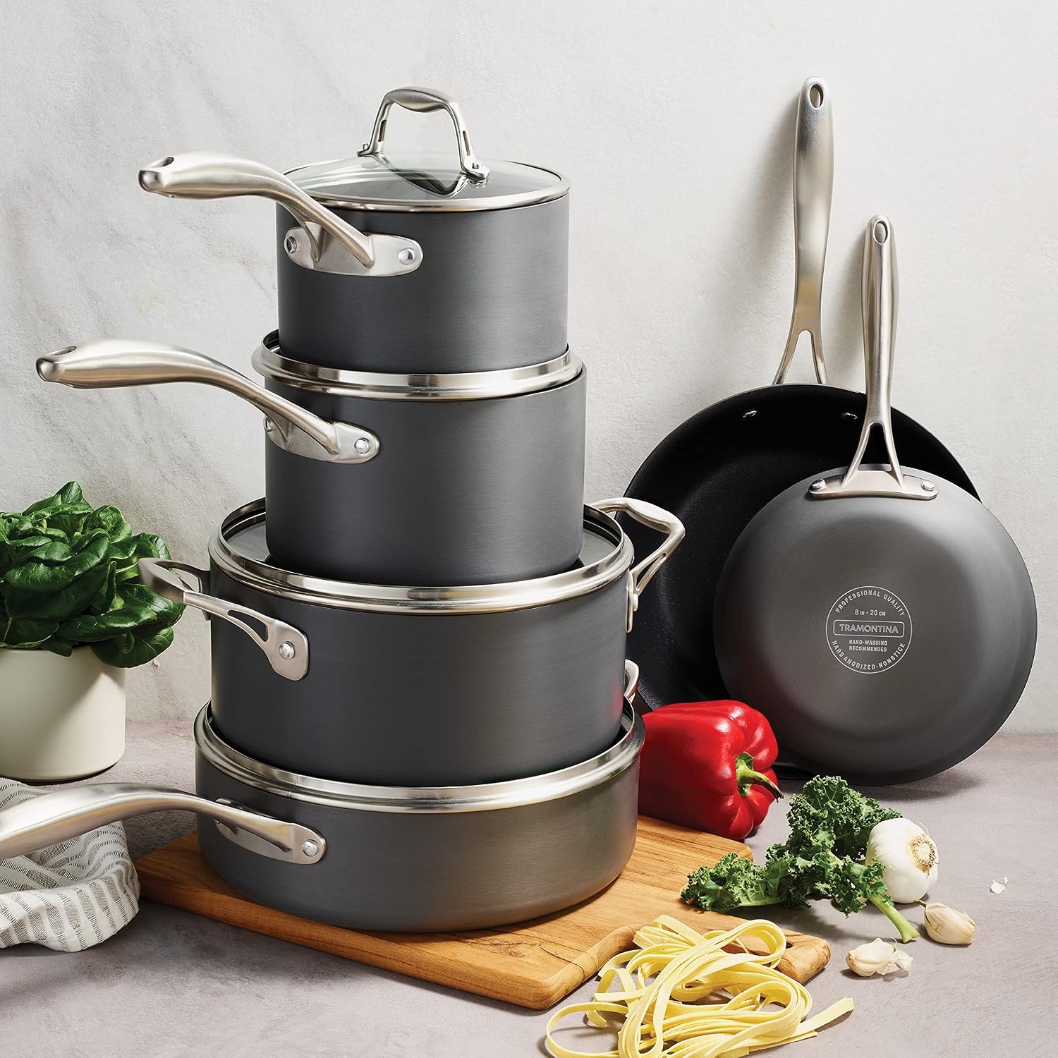 image:imageTramontina OnyxPro Hard Anodized Non Stick 10Piece Cookware Set with Glass Lids Pots and Pans Kitchen Set Oven SafeCookware Set
