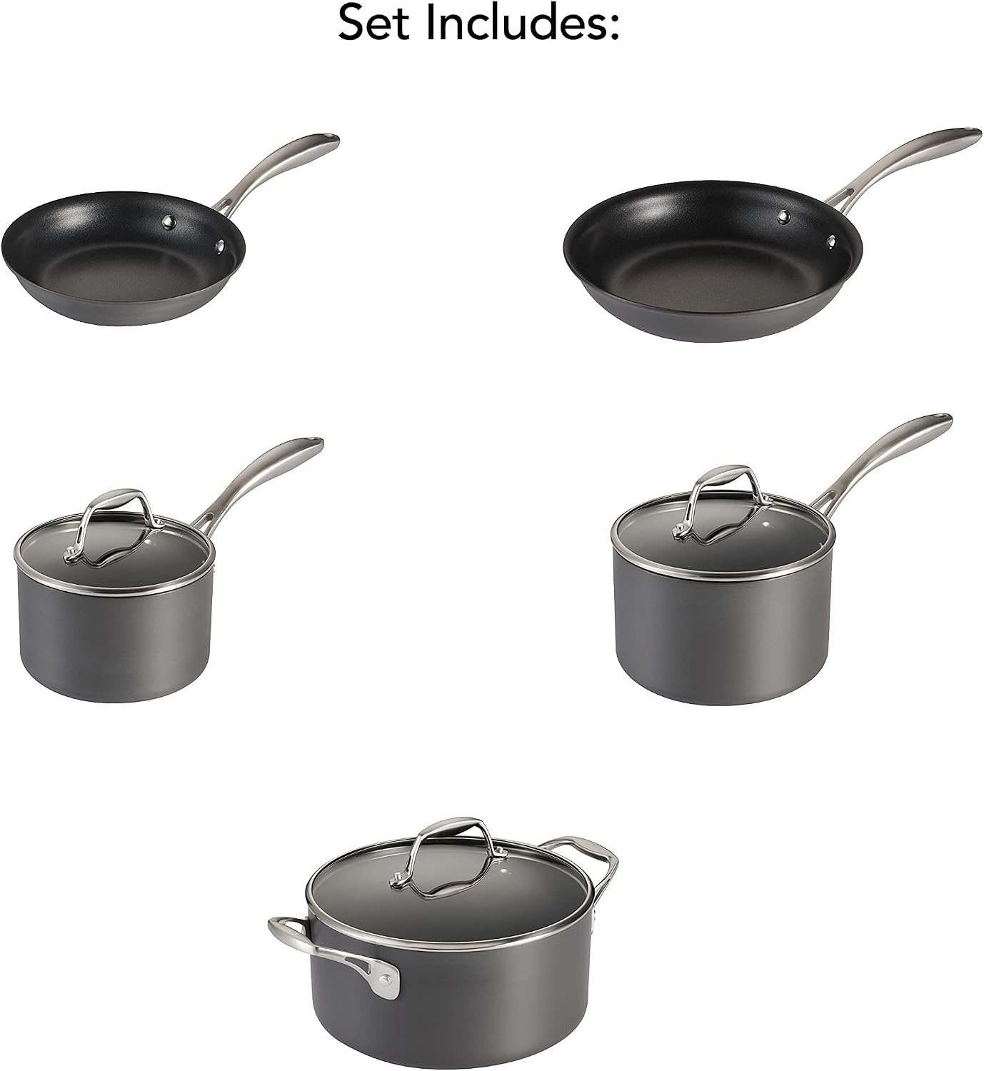 image:imageTramontina OnyxPro Hard Anodized Non Stick 10Piece Cookware Set with Glass Lids Pots and Pans Kitchen Set Oven SafeCookware Set