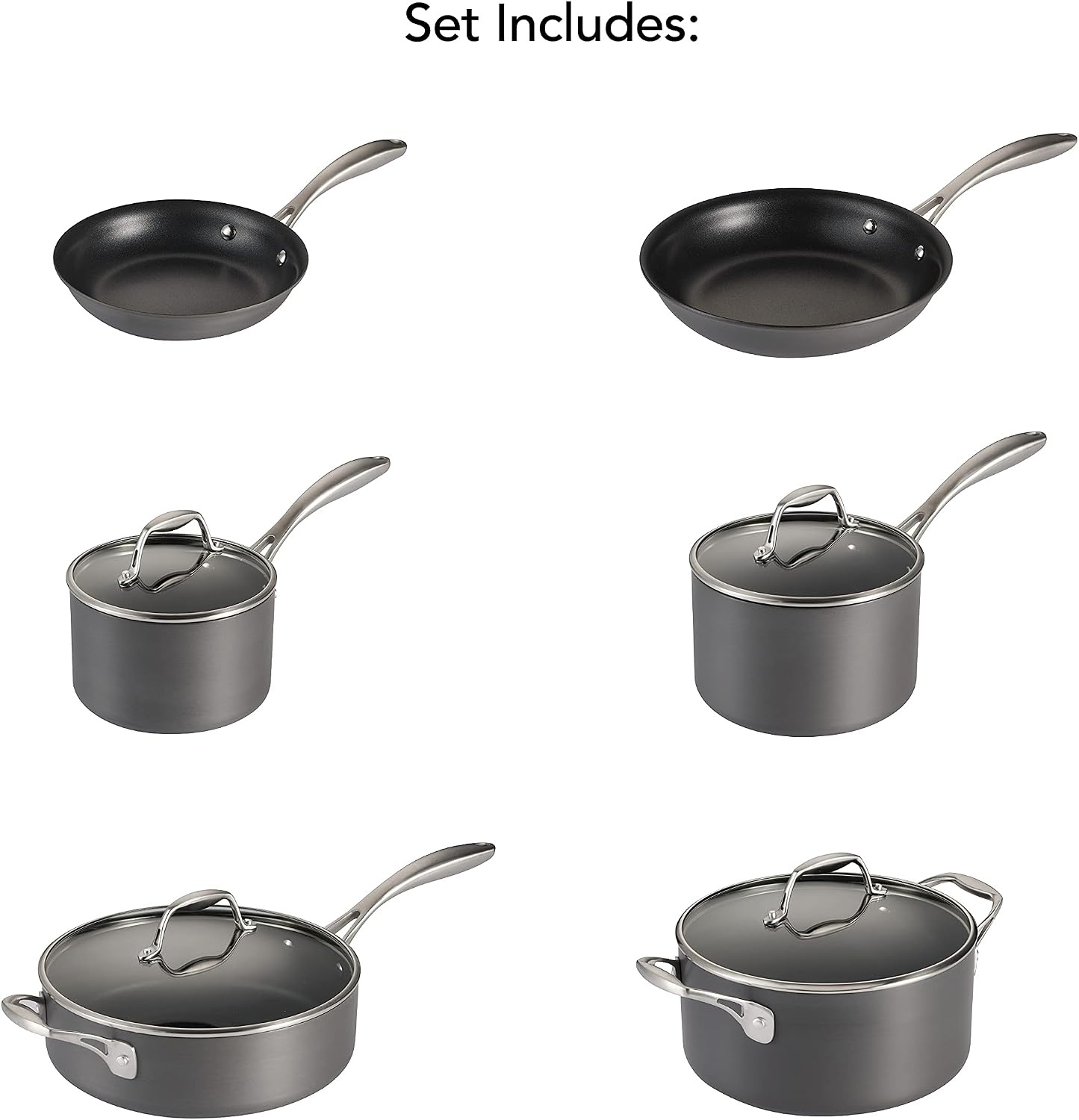 image:imageTramontina OnyxPro Hard Anodized Non Stick 10Piece Cookware Set with Glass Lids Pots and Pans Kitchen Set Oven SafeCookware Set