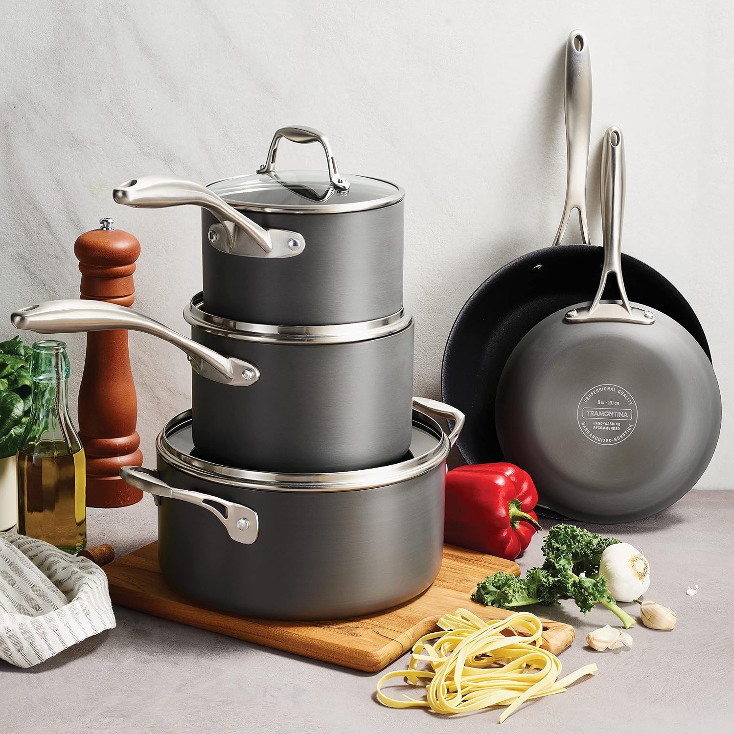 image:imageTramontina OnyxPro Hard Anodized Non Stick 10Piece Cookware Set with Glass Lids Pots and Pans Kitchen Set Oven SafeCookware Set