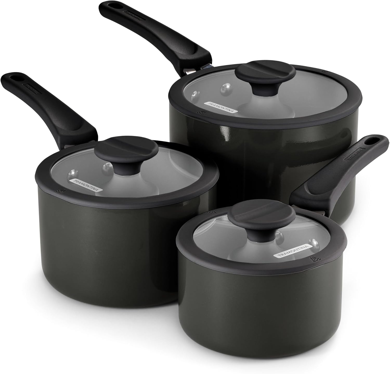 image:imageTramontina Aluminum Non Stick 11Piece Nesting Pots and Pans Set with Lids Naval Kitchen Nonstick Cookware Set Dishwasher and Oven SafeDark Gray Ceramic