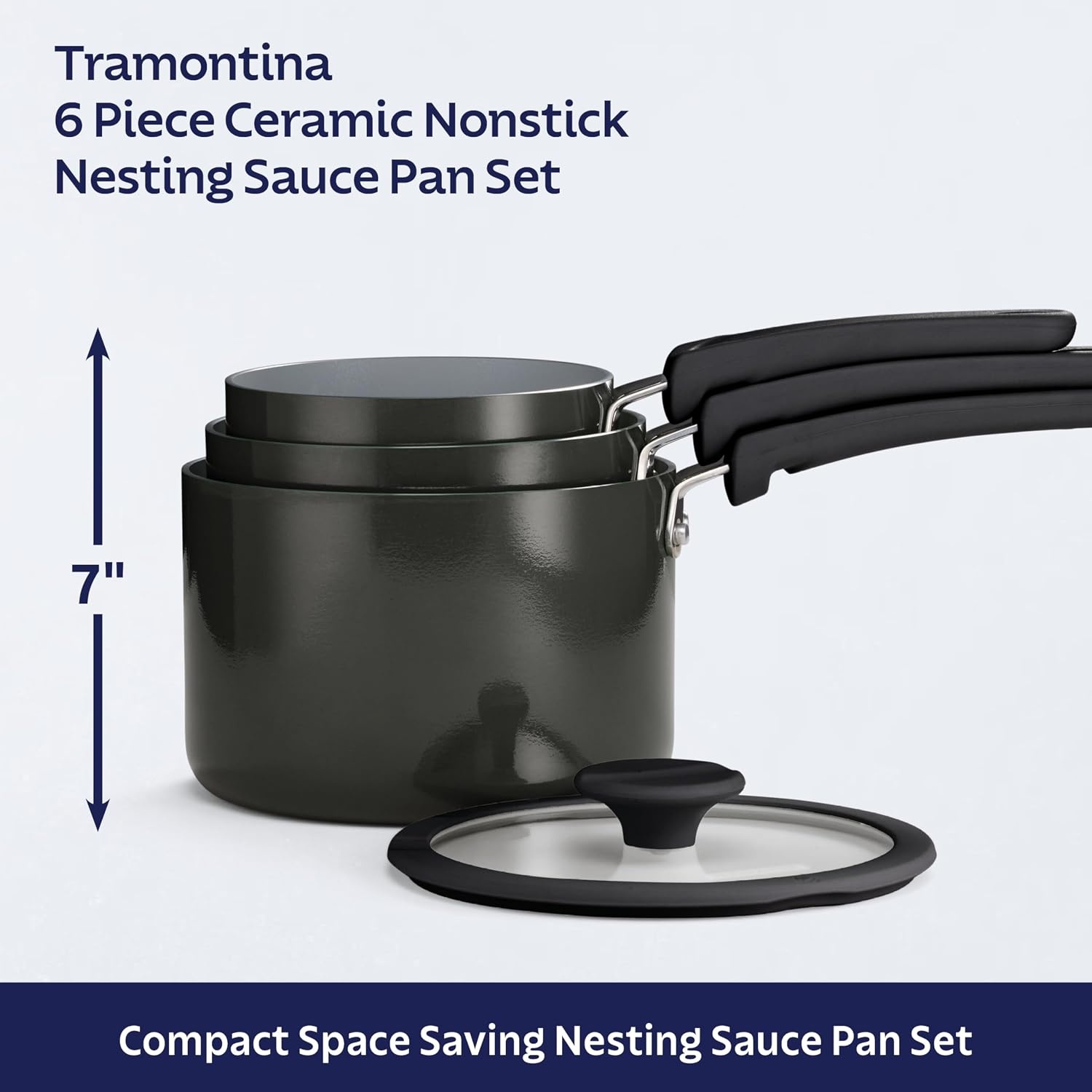 image:imageTramontina Aluminum Non Stick 11Piece Nesting Pots and Pans Set with Lids Naval Kitchen Nonstick Cookware Set Dishwasher and Oven SafeDark Gray Ceramic