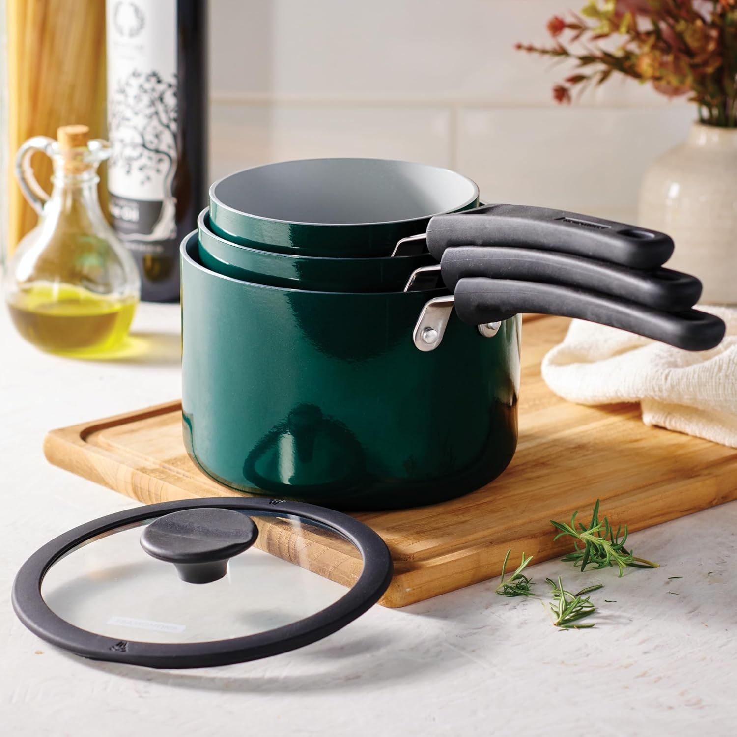 image:imageTramontina Aluminum Non Stick 11Piece Nesting Pots and Pans Set with Lids Naval Kitchen Nonstick Cookware Set Dishwasher and Oven SafeTeal Ceramic